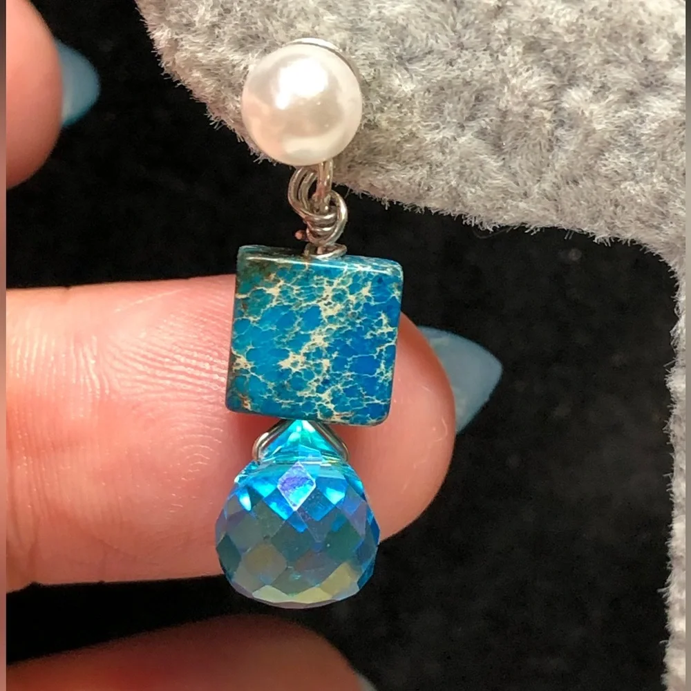 🦋Pretty blue and sea sediment earrings-artisan - Picture 3 of 9